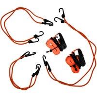 8 Piece Set - 2x Light Duty Ratchet Strap 1000kg & 6x Hook Bungees