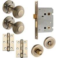 Beehive Antique Brass Mortice Bathroom Door Knob - 76mm