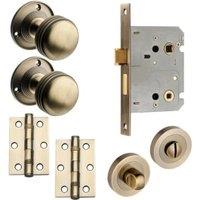 Ringed Antique Brass Mortice Bathroom Door Knob - 76mm