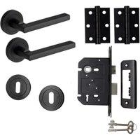 Scylla Lever on Rose Matt Black Sashlock Door Pack