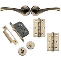 Marvel Lever on Rose Antique Brass Bathroom Door Pack