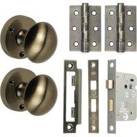 Orion Moritce Knob Antique Brass 76mm Bathroom Door Pack