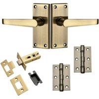 Victorian Straight Short Latch Antique Brass Latch Hinge Pack