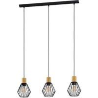 Eglo Palmorla 3-Light Pendant Light - Black Steel & Wood
