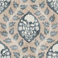 Esselle Home Floral Cartouche Stone Blue Wallpaper
