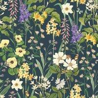 RHS Flower Medley Navy Wallpaper
