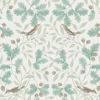 RHS Woodland Songbirds Sage Wallpaper