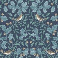 RHS Woodland Songbirds Navy Wallpaper