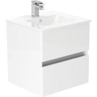 Newland White Basin Suspended Double Drawer Unit - 500mm
