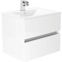 Newland White Basin Suspended Double Drawer Unit - 600mm