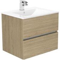 Newland Natural Oak Basin Suspended Double Drawer Unit - 600mm