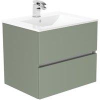 Newland Sage Green Basin Suspended Double Drawer Unit - 600mm