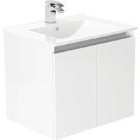 Newland White Basin Suspended Double Door Unit - 600mm