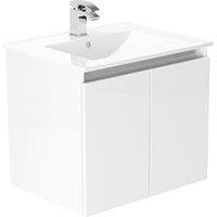 Newland White Slimline Basin Suspended Double Door Unit - 600mm