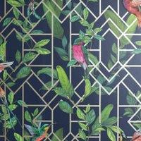 Arthouse Deco Tropical Navy/Gold Wallpaper - 10.05m x 53cm
