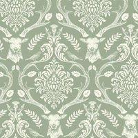Arthouse Stag Damask Sage Green Wallpaper - 10.05m x 53cm