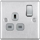 BG 13A Double Pole Screwed Raised Plate Single Switched Power Socket - Brushed Steel
