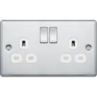 BG 13A Double Pole Screwed Raised Plate Double Switched Power Socket - Polished Chrome