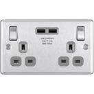 BG 13A Screwed Raised Plate Double Switched Power Socket & 2 x USB Sockets 2.1A - Brushed Steel