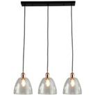 Saxby Grove Three Light LED Bar Pendant - Clear Glass, Polished Copper & Matt Black