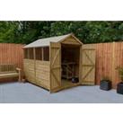 Forest Garden 8 x 6ft Apex Overlap Pressure Treated Double Door Shed with Assembly