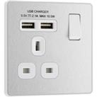 BG Evolve 13A Single Switched Power Socket with 2 x USB (2.1A) - Brushed Steel