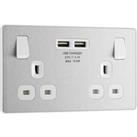 BG Evolve Brushed Steel Double Switched 13A Power Socket & 2 x USB (3.1A)