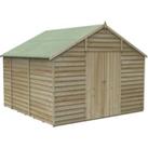 Forest Garden 10 x 10ft 4Life Apex Overlap Pressure Treated Double Door Windowless Shed with Base