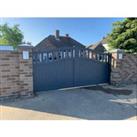 Readymade Anthracite Grey Aluminium Bell Curved Top Double Swing Partial Privacy Driveway Gate - 4000 x 1800mm
