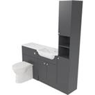 Deccado Benham Charcoal Grey Right Hand 1500mm Fitted Tower, Vanity & Toilet Pan Unit Combinatio
