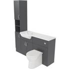 Deccado Padworth Charcoal Grey Left Hand 1500mm Fitted Tower, Vanity & Toilet Pan Unit Combination with Left Hand Basin
