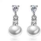 Crystal Pearl Drop Earrings - Silver