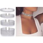 4Pc Diamante Choker Necklace Set - Silver