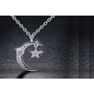Moon & Star Crystal Necklace - Silver