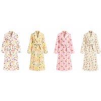 Black Women's Floral Fruit Print Flannel Dressing Gown