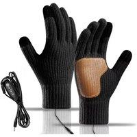 Unisex Black Electric Heated Knitted Gloves with Adjustable Warmth