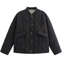 Black Women's Cotton Padded Jacket with Leopard Print Lining