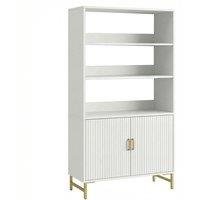 4-Tier Bookcase with Cabinet, Shelves and Ridged Doors - White