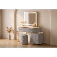 Dressing Table Set with LED Mirror, Stool & Storage