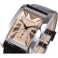 Emporio Armani Classic Men's Quartz Rectangular Stainless Steel Watch AR0154 - Beige Sunray Dial, Leather Strap, 31mm x 47mm