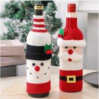 Festive Knitted Wine Bottle Cover - Christmas Gift Bag, Acrylic, Santa/Snowman/Reindeer, 27cm