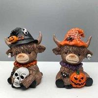 Festive Pumpkin & Skull Resin Christmas Ornament - Compact Holiday Cow Decoration
