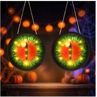 2Pcs LED Glowing Eyeball Baubles - Battery-Operated Festive Hanging Ornaments, Solid Wood, Pre-Lit, 6 Styles