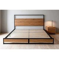 Modern Metal Bed Frame with Headboard for King or Double Mattress