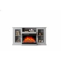 Farmhouse 3-Sided Electric Fireplace TV Stand with Glass Doors