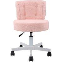 Height-Adjustable Swivel Vanity Chair with Plush Teddy Fleece - White or Pink