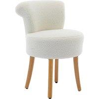 Modern Teddy Fleece Vanity Stool with Ergonomic Backrest & Rubberwood Legs