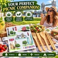 100% Natural Bamboo Cutlery Set - 6 Piece Eco-Friendly Tableware, London Design