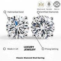 IGI Certified Lab Diamond Stud Earrings for Women - 1.00ct Round Brilliant, 9k White Gold, Hypoallergenic