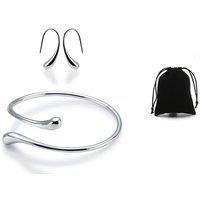 Teardrop Bangle & Earrings Set - Silver